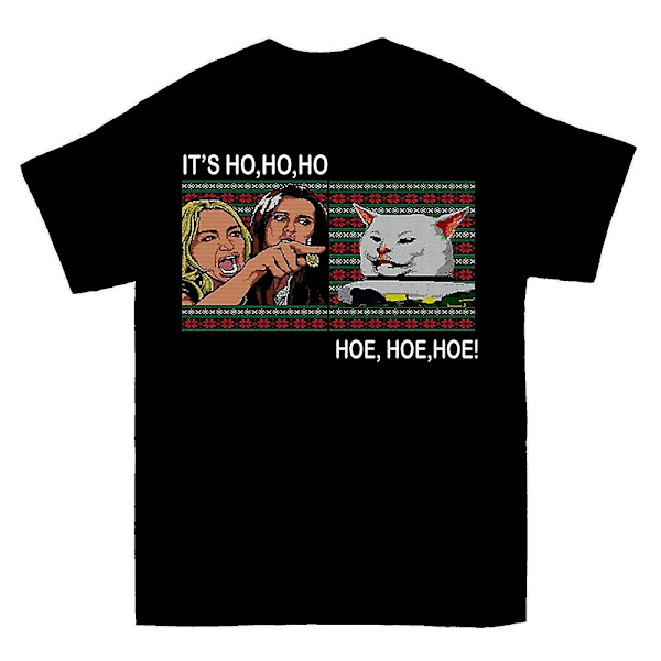 Kvinna Katt Skriker Meme Fult Julstort T-shirt S