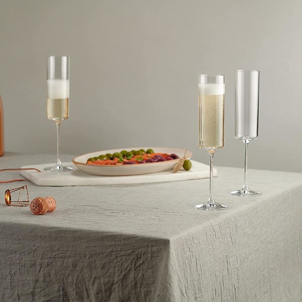 Champagne by the Glass 4-pack 6 oz Champagne Flutes Set med 4, Premium fyrkantiga bågar blåst glas vinglas
