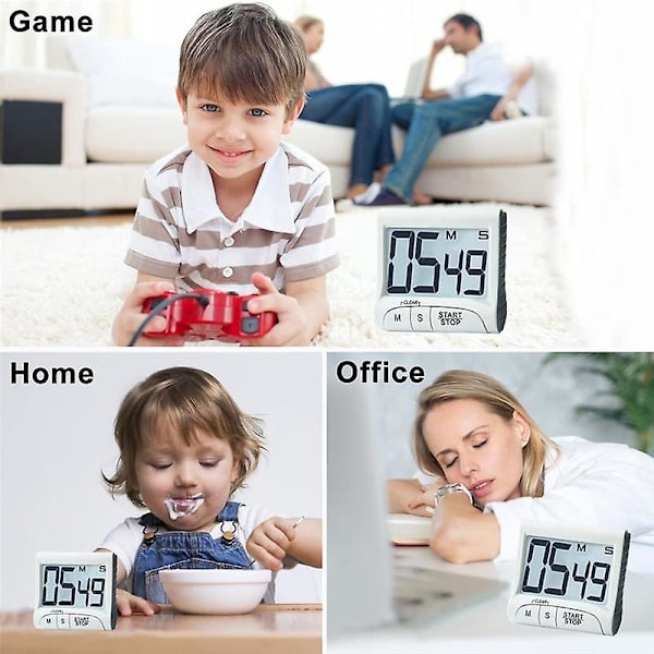Digital Kjøkken Timer & Stoppklokke, Store Tall, Enkel Betjening, Høy Alarm, Magnetisk Stativ for Matlaging og Klasserom