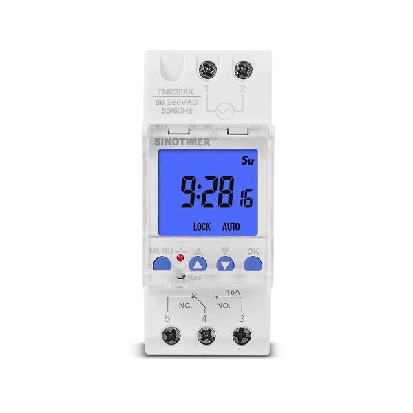 Tm928ak Smart Skärmdisplay Utbytbart Batteri Railstimerbrytare Bakgrundsbelysning 85-265V 16A