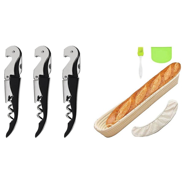 1 set oval brödform för jäsning av bröd, baguette bakform & 3 förpackningar flasköppnare, tungt utförande