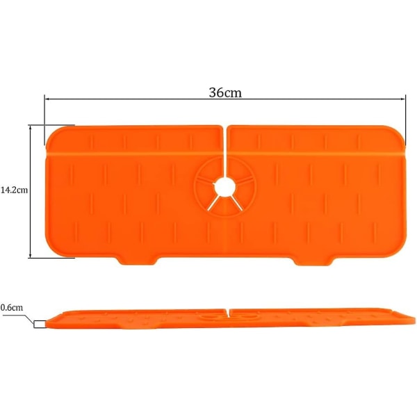 Silikonkranmatte for kjøkkenvask, kjøkkenkranvask Sprutbeskytter med dreneringsutløp Orange