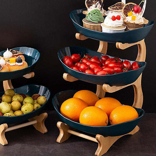 1/2/3 Etasjers Fruktskål Med Treholder Snacks Godteri Serveringsfat Bolle Kjøkken Organizer Stativ Hole Green 3 Layers Thickened