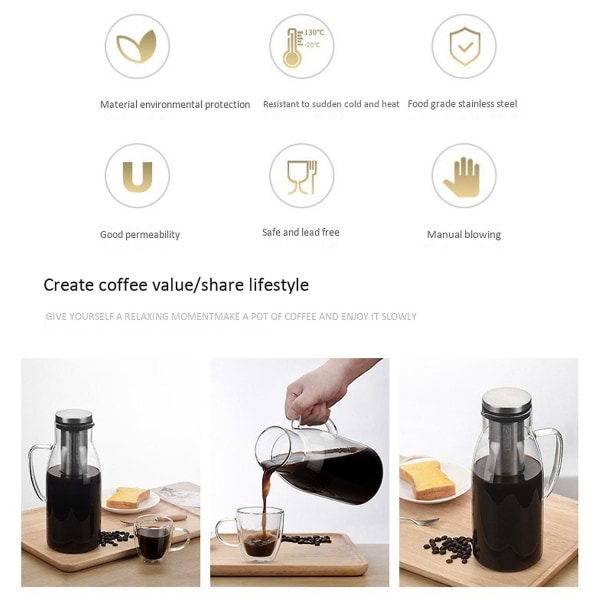 Kaldbrygget Kaffemaker, Istekanne med Lopp og Gradering, Bruk Filterkaffe, 1,5 L