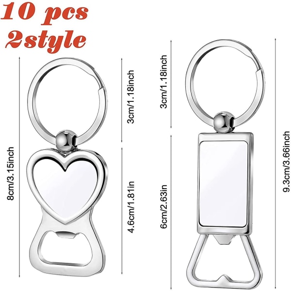 10 stk Sublimering Blanke Nøglering Metal Flaskeåbner Thermite Sølv