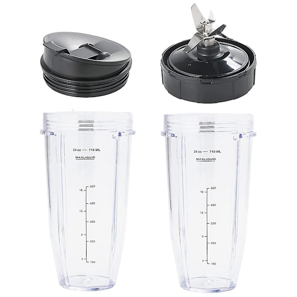 2 ersättningsmuggar 24 oz med lock och extraktorblad för Ninja-mixer (Auto IQ bl480 Bl482 Bl642 Nn