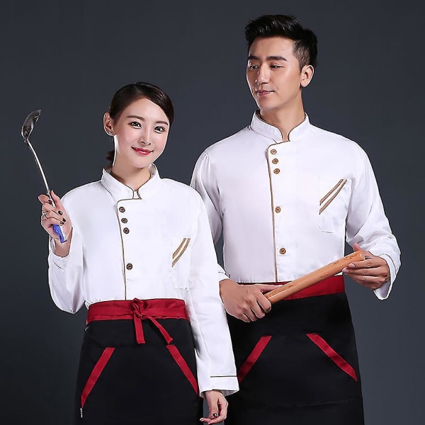 Unisex Kort & Långärmad Kockjacka Hotellkök Serviceuniform Arbetskläder Black and Red XL Short Sleeve