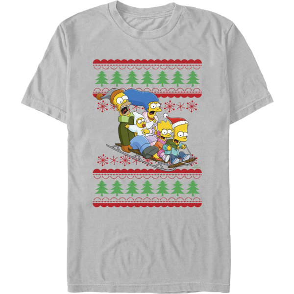 Sled Ride Faux Ugly Christmas Sweater Simpsons T-shirt L