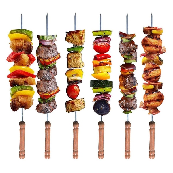 Grillspyd med træhåndtag i rustfrit stål