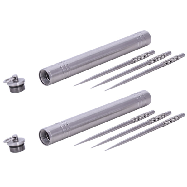 2X Bärbar Titanalloy Tandpetarehållare för Utomhus + Återanvändbara [Giftfria] Titanalloy Tandpetare