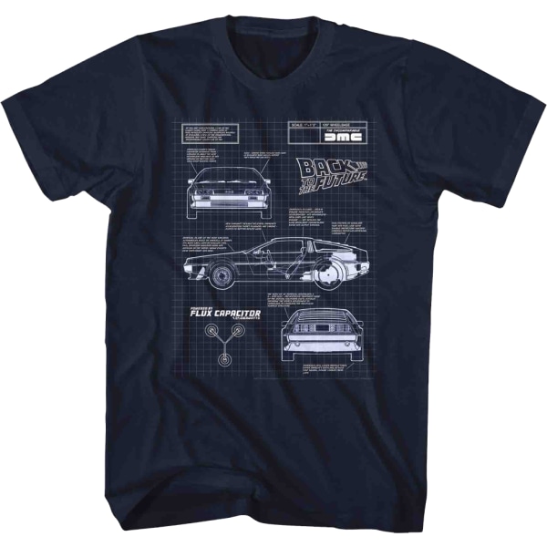 DeLorean Schematisk Tillbaka Till Framtiden Marinblå T-shirt XL