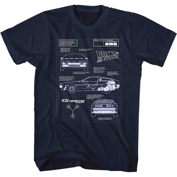 DeLorean Schematisk Tillbaka Till Framtiden Marinblå T-shirt XXL