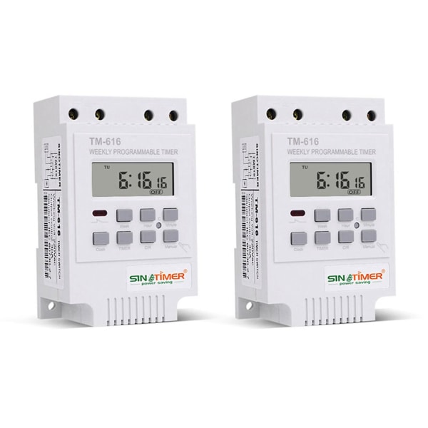 Sinotimer 2X Tm616w-2 30A 220V Elektronisk Veckovis Programmerbar Digital Tidströmbrytare Relä Timerkontroll