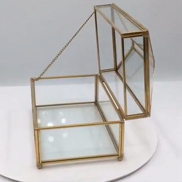 Praktisk Guld Glas Spejl Vævsæske Eksklusiv Glas Kosmetik Vævsopbevaringsæske Elegant Gave
