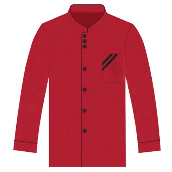 Unisex Kort Langærmet Kokkejakke Hotel Køkken Service Uniform Arbejdstøj Red and Black XXL Long Sleeve