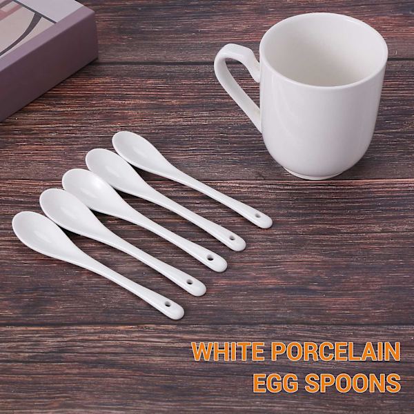5 stk Hvide Porcelæn Æg Skeer Keramik Ske Kaffe Ske Dessert Ske Mocha Dip Ske