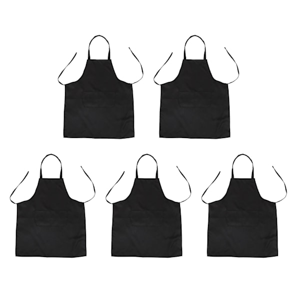 5 st Unisex 2-fickors Svarta Köksförkläden, En Storlek Medium