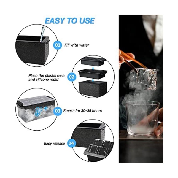 Clear Ice Maker, Clear Ice Maker-bricka gör 8 stora fyrkantiga ismaskiner, Cocktail Ice Maker