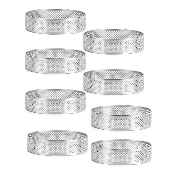 Paket med Rostfria Pajringar, Värmebeständiga Perforerade Kake Mousse Ringar, Kake Ringformar, Runda