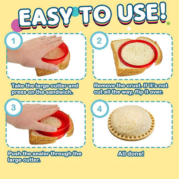 Sandwichformare och förseglare, perfekt för lunchlådor och bentoboxar, pojkar och flickors luncher, sandwichformare