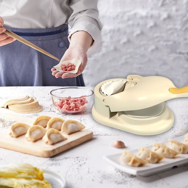 2-i-1 Dumplingtillverkare, Köksverktyg för Dumplingtillverkning, Dumplingform med Mönster, Dumplingdegtillverkare Dumplingformar Beige
