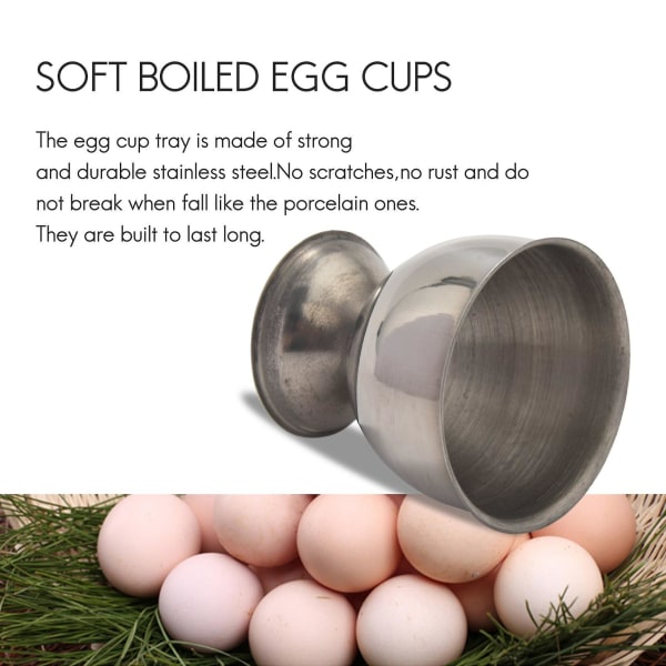Eggkopp, Eggbrett i Rustfritt Stål Kokt Eggkoppholder Stativ Oppvaskmaskinsikker (4-pakning)