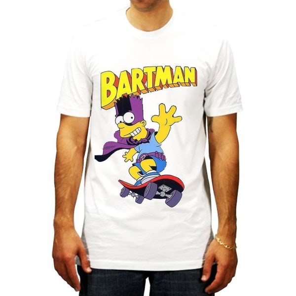 Hvit T-skjorte med trykt Bartman Bart Batman XL