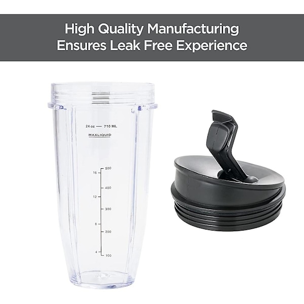 2 ersättningsmuggar 24 oz med lock och extraktorblad för Ninja-mixer (Auto IQ bl480 Bl482 Bl642 Nn