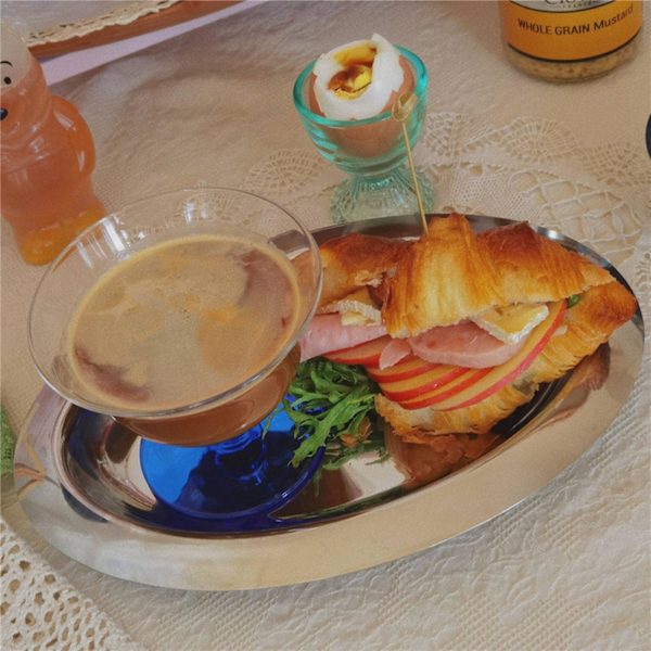 3 stk. Blanke Bakke Oval Metal Bakke Morgenmadsplade Rustfrit Stål Måltid