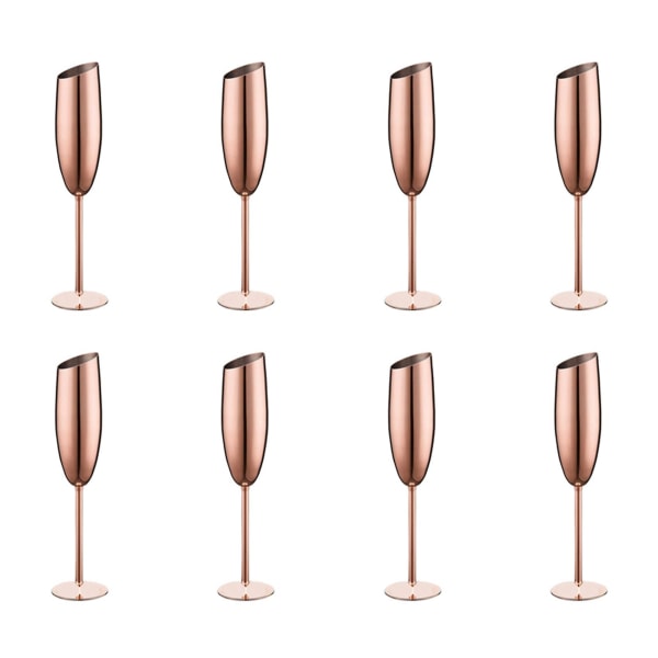 Set av 8 champagneflöjtglas i rostfritt stål Guld Okrossbar splittringssäker