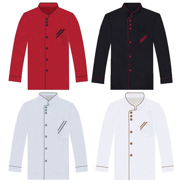 Unisex Kort og Lang Ermet Kokkejakke Hotell Kjøkken Service Uniform Arbeidsantrekk Red and Black XXL Long Sleeve