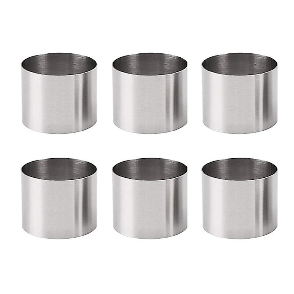 6 stk Runde Kakeformer i Rustfritt Stål, Mousse-ringer, Mini Runde Kakeformer, Omelettformer