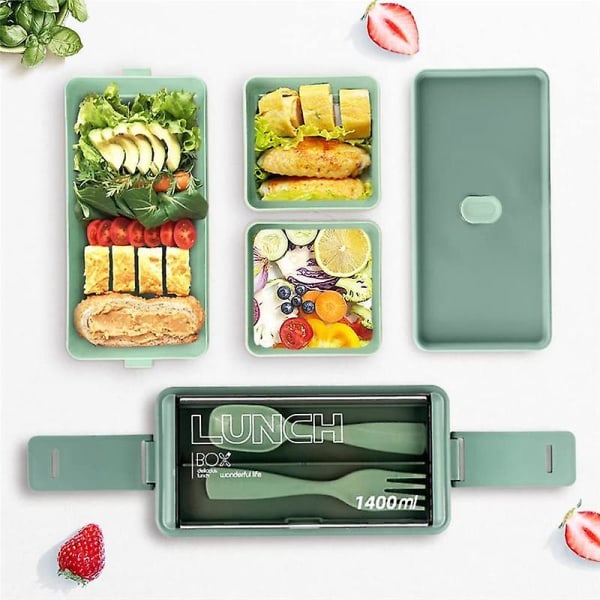Lunchbox-set, 1400 ml Lunchbox för Vuxna, 3 Fack, Matlåda för Förberedda Måltider