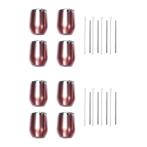 8-pack 12 oz rostfritt stål stamlösa vinglas/muggar med 8 sugrör isolerade varma vinkoppar med