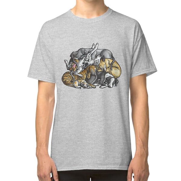 Sovende bunke af Great Danes T-shirt grey XXXL