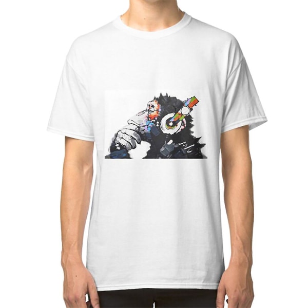 Banksy DJ Monkey Thinker med Høretelefoner Hvid T-shirt XXXL