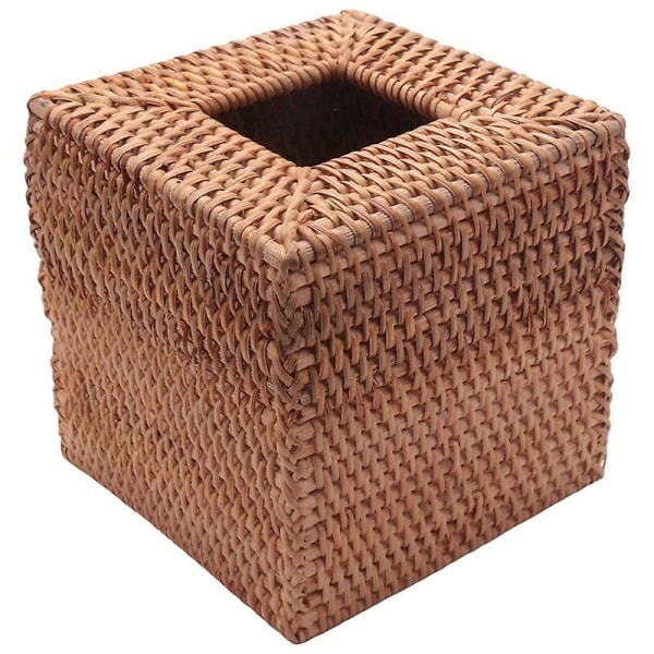 Firkantet Rattan Vevbokslokk, Håndvevd Vikker Vevholder, 5.7X5.7 Tommer, Tre Farge