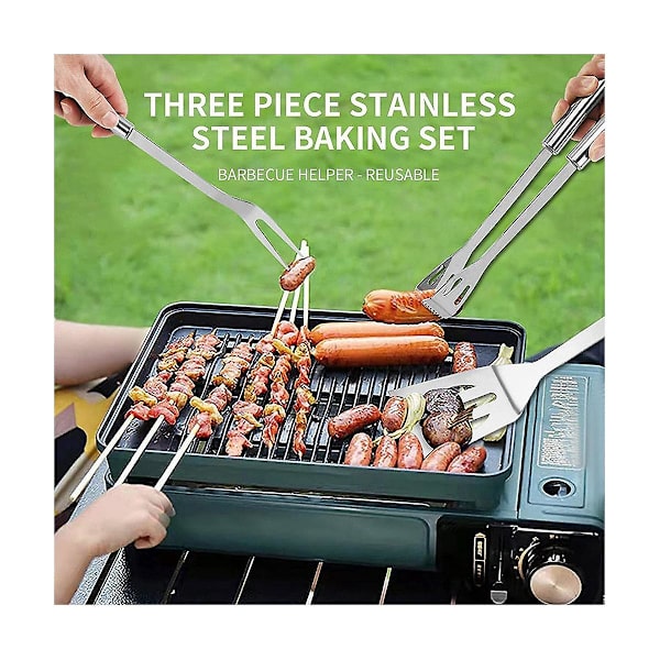 BBQ-verktygsset - Spatlar, gafflar och tänger i rostfritt stål, tillbehör för utomhusgrillälskare