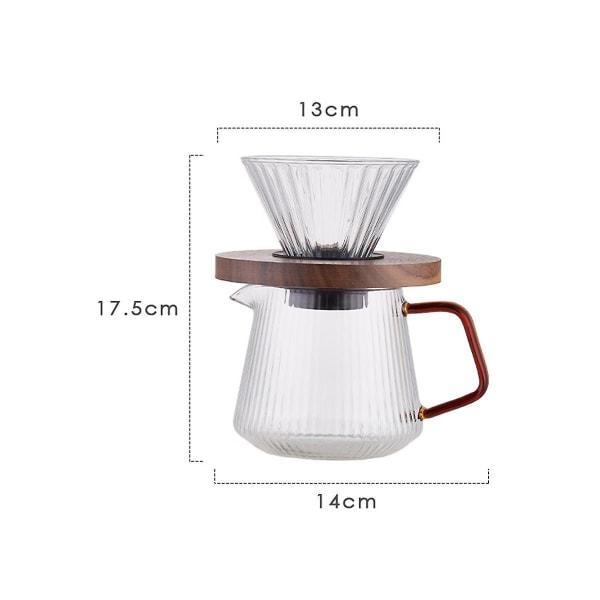 Kaffe-droppset med serveringskanna, kaffebryggare, kopp, v02, glaskaffefunnel