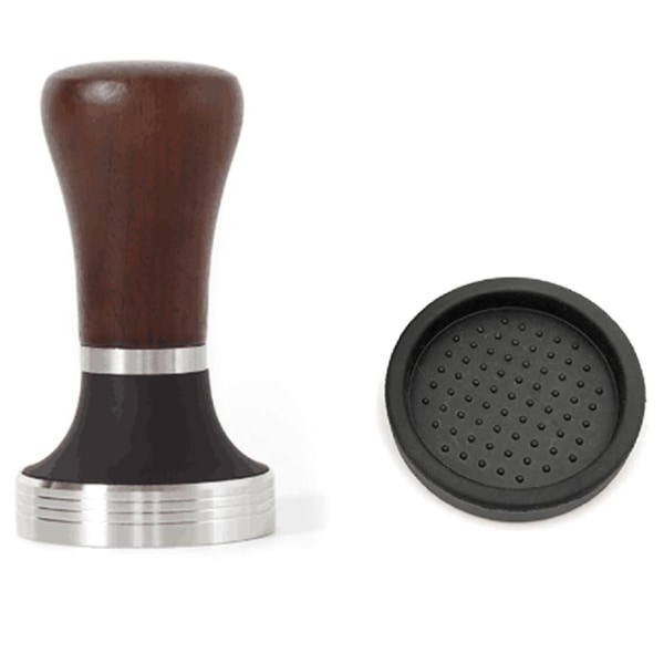 Kaffetamper med valnötshandtag 51mm, Espresso Handtamper 51mm, 304 Rostfritt Stål Espresso Tam