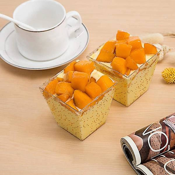 50 Puddingkoppar med Gyllene Kanter och Skedar 60ml Bröllopsfest Tumbler Gyllene Folie Prägling Vattenkoppar