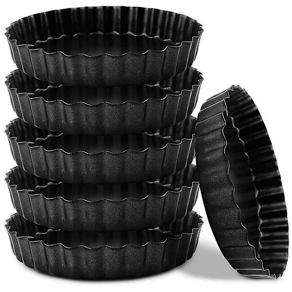 Set med 6 små non-stick 4\" Custardformar med avtagbar botten i kolstål