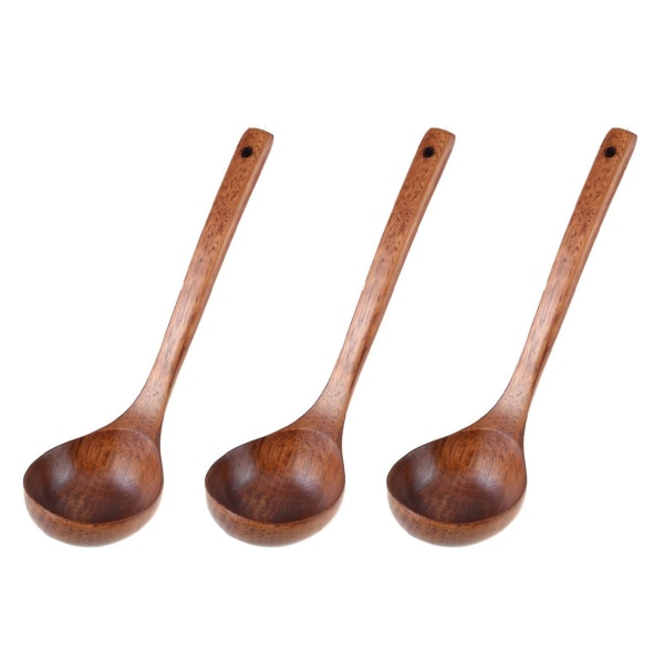 3X Kitchen Cooking Straight Handle Wooden Soup Spoon Spoon Brown 11 Inch Long