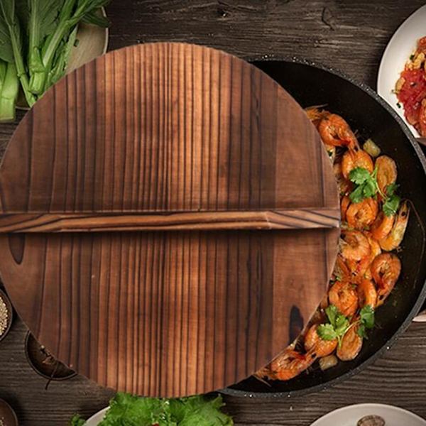 Træ Wok Låg Dæksel Træ Låg Køkkenredskab Til Madlavning Støbejern Wok Gryde Dæksel 26cm