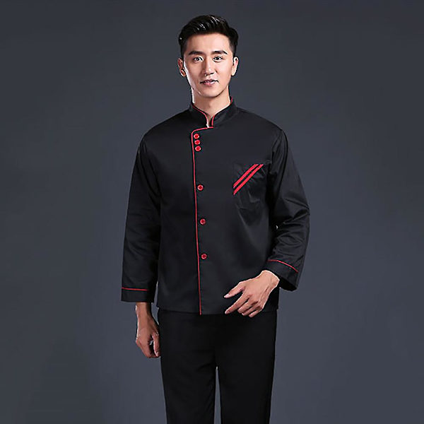 Unisex Kort & Långärmad Kockjacka Hotellkök Serviceuniform Arbetskläder Red and Black M Long Sleeve