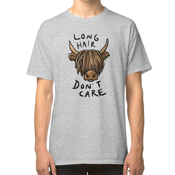 Long Hair Don't Care - Highland-ku T-skjorte grey S