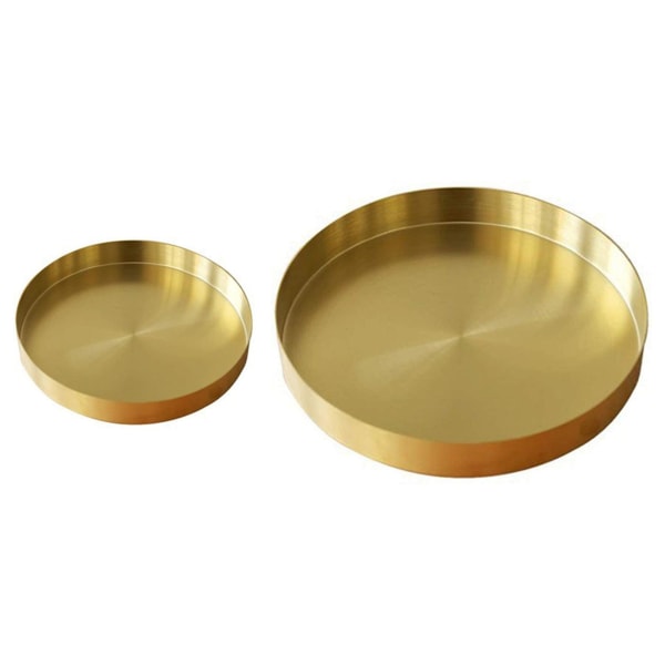 2 stk Runde Guld Bakker, Metal Dekorative Bakke Makeup Bakke Organizer 11,8 tommer og 4,9 tommer