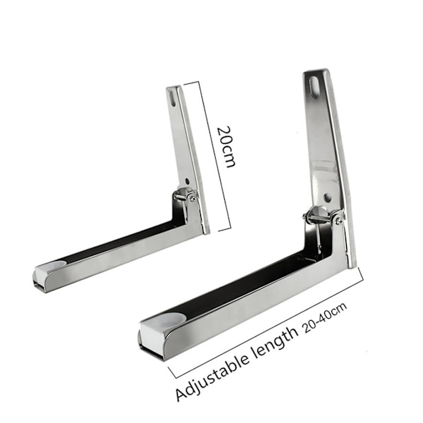 2X Stödram i stål, hopfällbar utdragbar hyllhylla, mikrovågsugnsväggfäste, rostfritt stål, silver