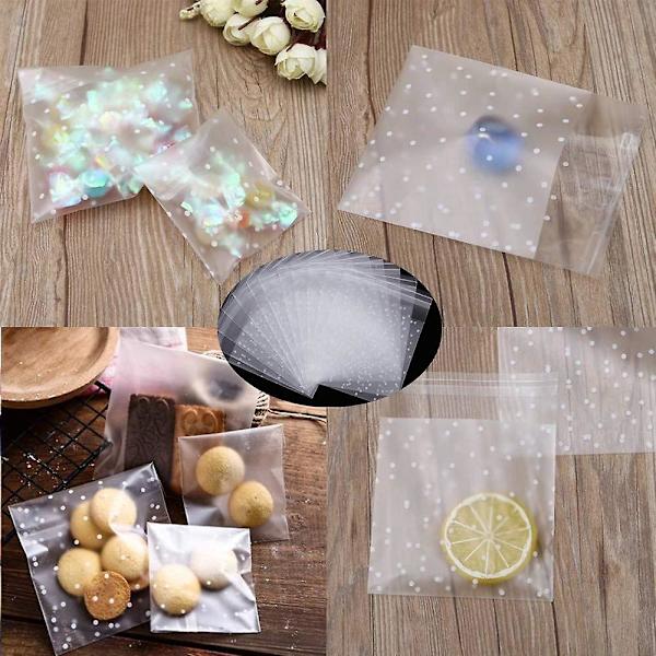 200 st självhäftande godispåsar, kakpåsar, självhäftande förseglingsprickar, transparenta påsar, plastdelar