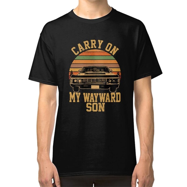 Carry on my Wayward Son, övernaturlig Vintage solnedgång sliten stil T-shirt XXL